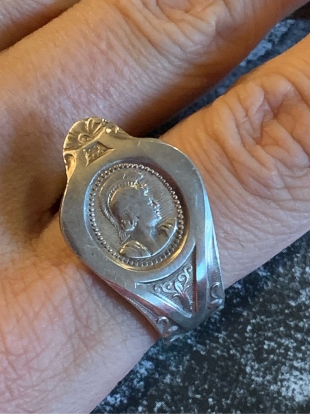 Silver Cameo Portrait Signet Ring made from Darby Silverware spoon